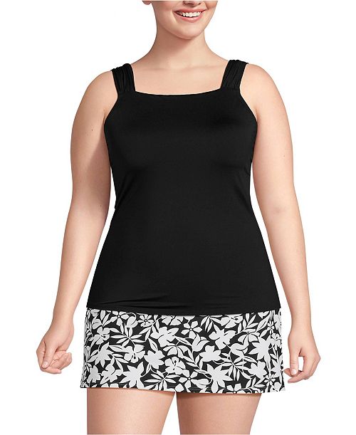 Lands' End Plus Size Cap Sleeve High Neck Tankini Swimsuit Top Women's Fashion Shoes & Accessories