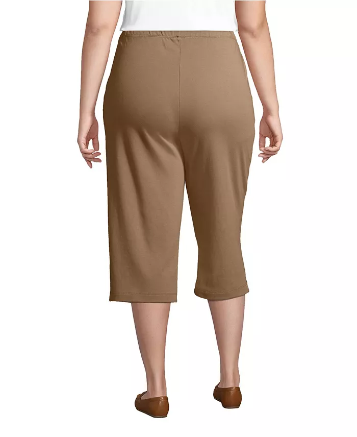 Lands' End Plus Size Sport Knit High Rise Elastic Waist Capri Pants Women's Fashion Shoes & Accessories
