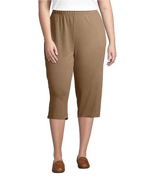 Lands' End Plus Size Sport Knit High Rise Elastic Waist Capri Pants Women's Fashion Shoes & Accessories