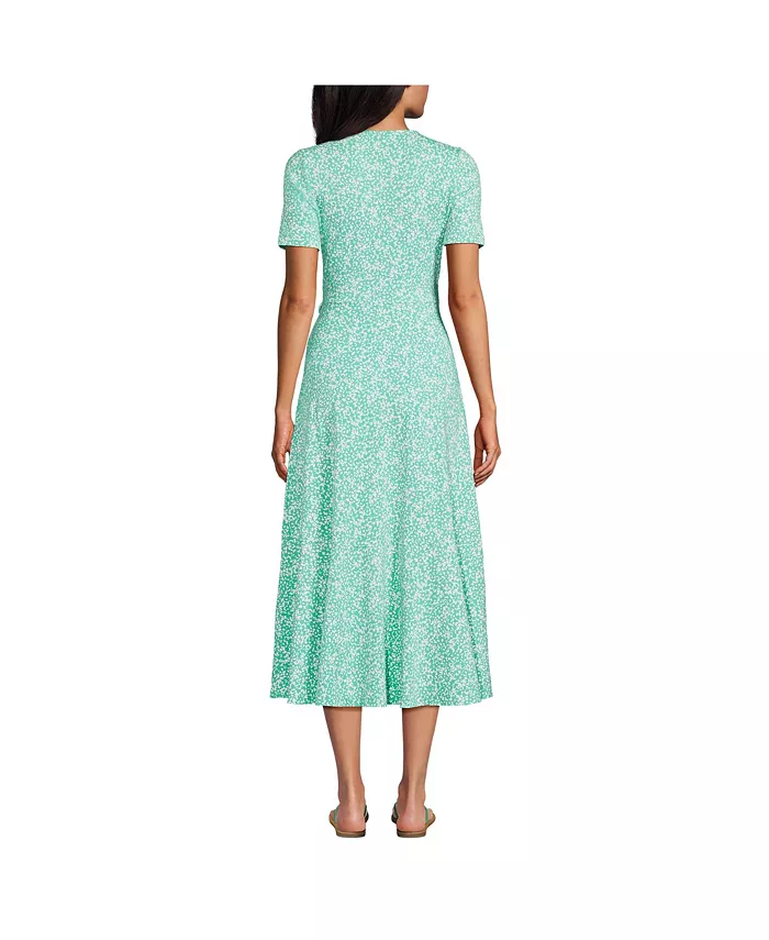 Lands' End Women's Cotton Modal Vneck Wrap Midi Dress Women's Fashion Shoes & Accessories