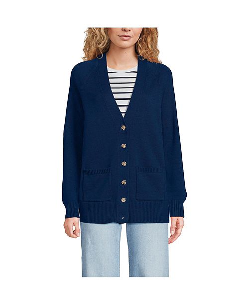 Lands' End Women's Drifter Varsity Vneck Relaxed Cardigan Sweater Women's Fashion Shoes & Accessories