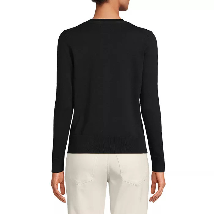 Lands' End Women's Fine Gauge Cotton Cardigan Sweater Women's Fashion Shoes & Accessories