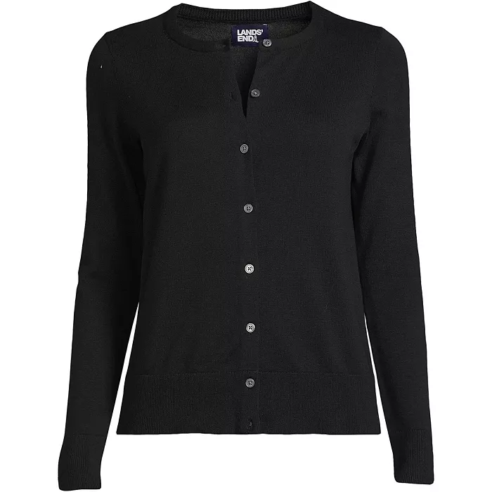 Lands' End Women's Fine Gauge Cotton Cardigan Sweater Women's Fashion Shoes & Accessories