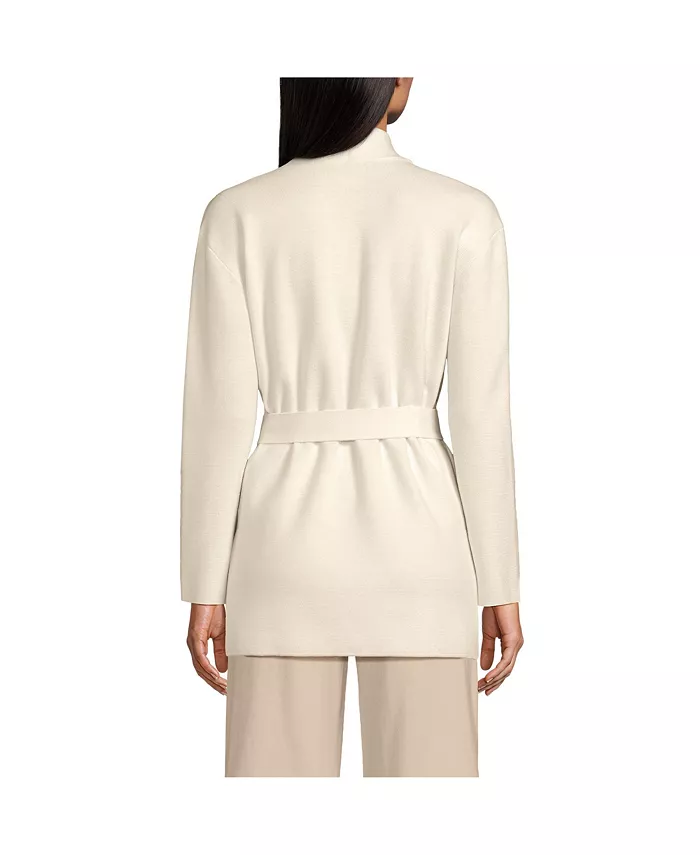 Lands' End Women's Fine Gauge Milano Belted Long Line Cardigan Sweater Women's Fashion Shoes & Accessories