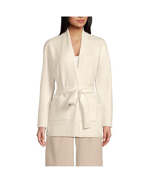 Lands' End Women's Fine Gauge Milano Belted Long Line Cardigan Sweater Women's Fashion Shoes & Accessories