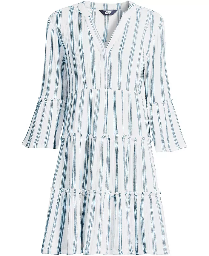 Lands' End Women's Gauze Tiered Dress Women's Fashion Shoes & Accessories