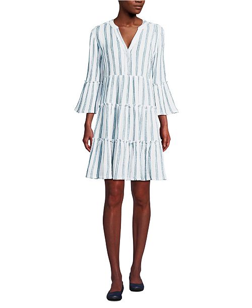 Lands' End Women's Gauze Tiered Dress Women's Fashion Shoes & Accessories
