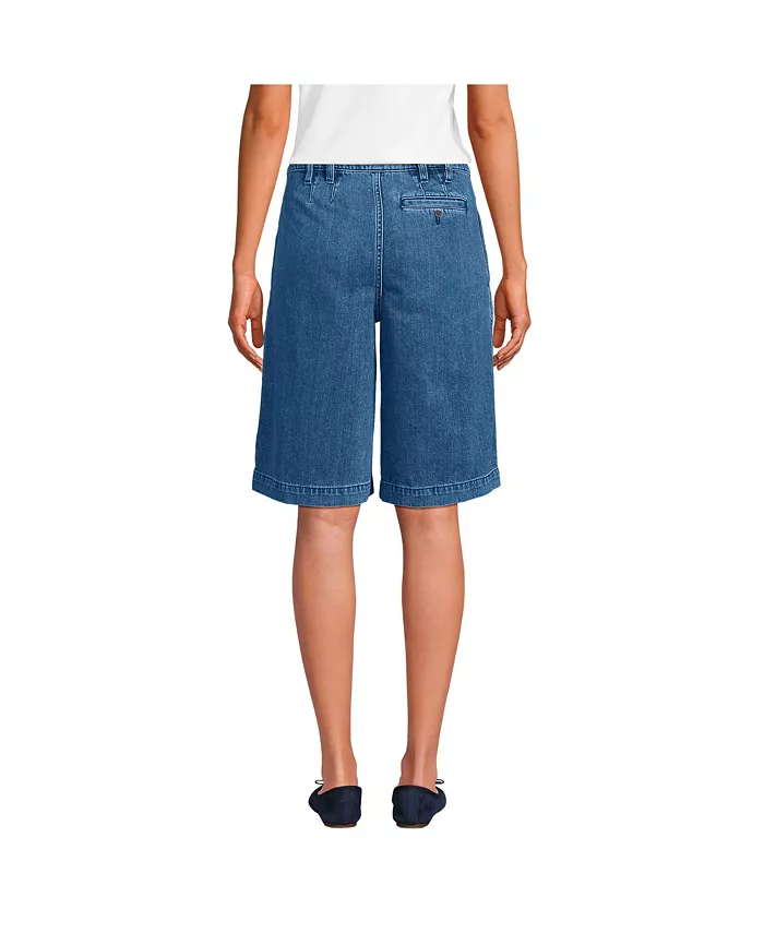 Lands' End Women's Lightweight Denim Mid Rise Pleated 12" Slouchy Shorts Women's Fashion Shoes & Accessories