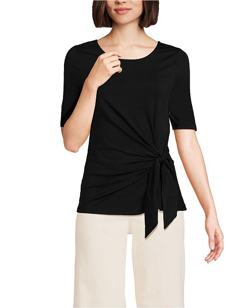 Lands' End Women's Lightweight Jersey Tie Front Top Women's Fashion Shoes & Accessories