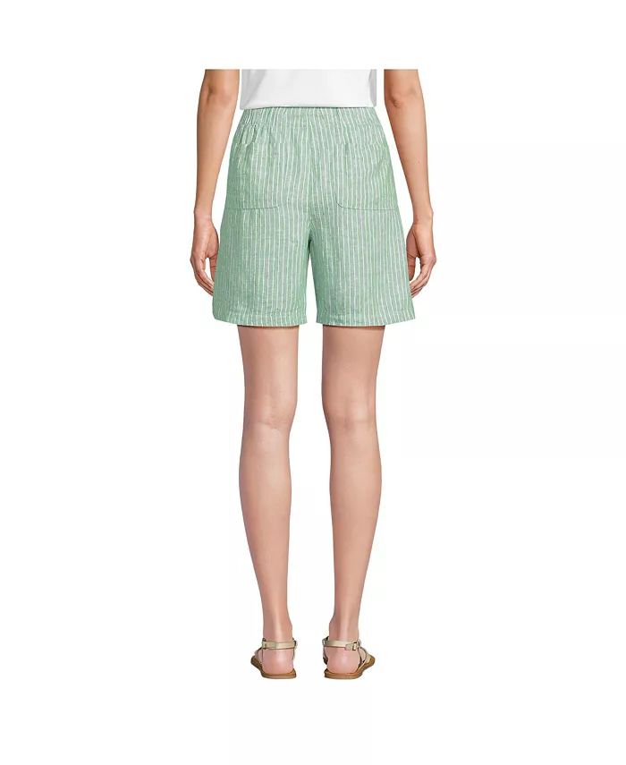 Lands' End Women's Linen High Rise Pull On 7" Shorts Women's Fashion Shoes & Accessories