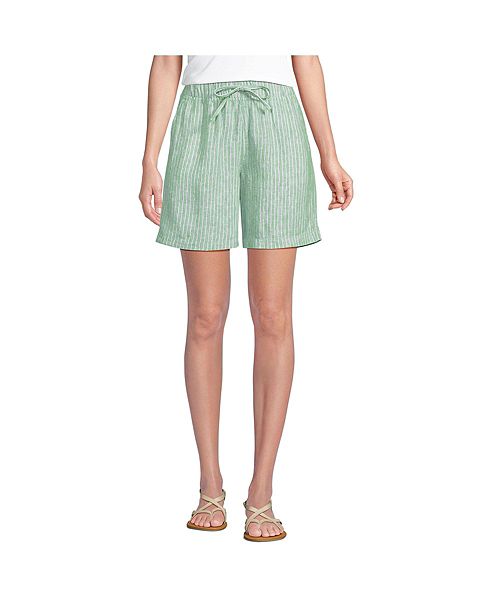 Lands' End Women's Linen High Rise Pull On 7" Shorts Women's Fashion Shoes & Accessories