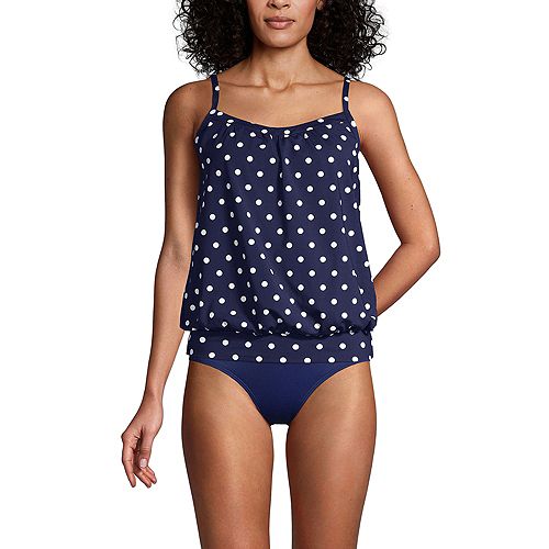 Lands' End Women's Long Blouson Tummy Hiding Tankini Swimsuit Top Adjustable Straps Women's Fashion Shoes & Accessories