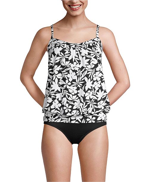 Lands' End Women's Petite Blouson Tummy Hiding Tankini Swimsuit Top Adjustable Straps Women's Fashion Shoes & Accessories