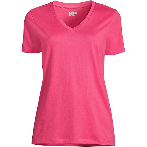 Lands' End Women's Relaxed Supima Cotton V-Neck T-Shirt Women's Fashion Shoes & Accessories