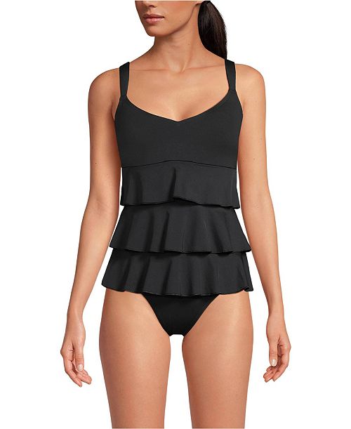 Lands' End Women's Ruffle Fauxkini One Piece Swimsuit Women's Fashion Shoes & Accessories