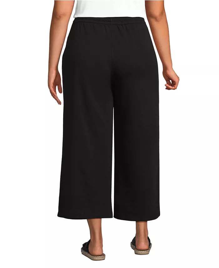 Lands' End Women's Sport Knit Elastic Waist Wide Leg Crop Pants Women's Fashion Shoes & Accessories