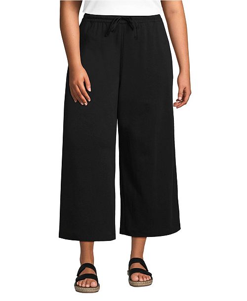 Lands' End Women's Sport Knit Elastic Waist Wide Leg Crop Pants Women's Fashion Shoes & Accessories