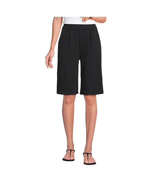 Lands' End Women's Sport Knit High Rise Pleated 12" Bermuda Shorts Women's Fashion Shoes & Accessories