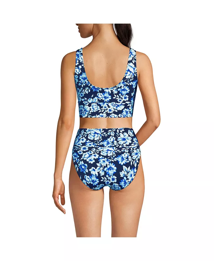 Lands' End Women's Tugless Midkini Top And High Waisted Bottom Swimsuit Set Women's Fashion Shoes & Accessories