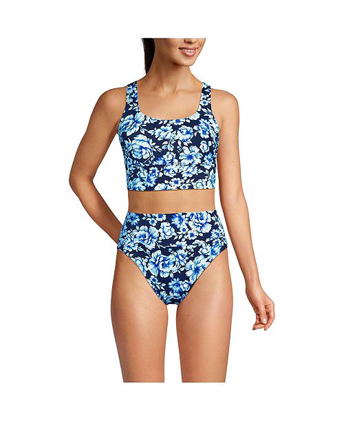Lands' End Women's Tugless Midkini Top And High Waisted Bottom Swimsuit Set Women's Fashion Shoes & Accessories