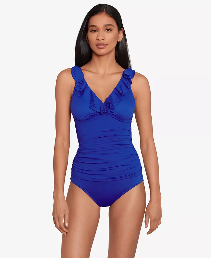 Lauren Ralph Lauren Beach Club Solid Ruffle Tankini Top Women's Fashion Shoes & Accessories