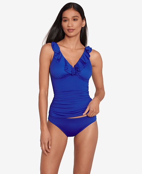 Lauren Ralph Lauren Beach Club Solid Ruffle Tankini Top Women's Fashion Shoes & Accessories