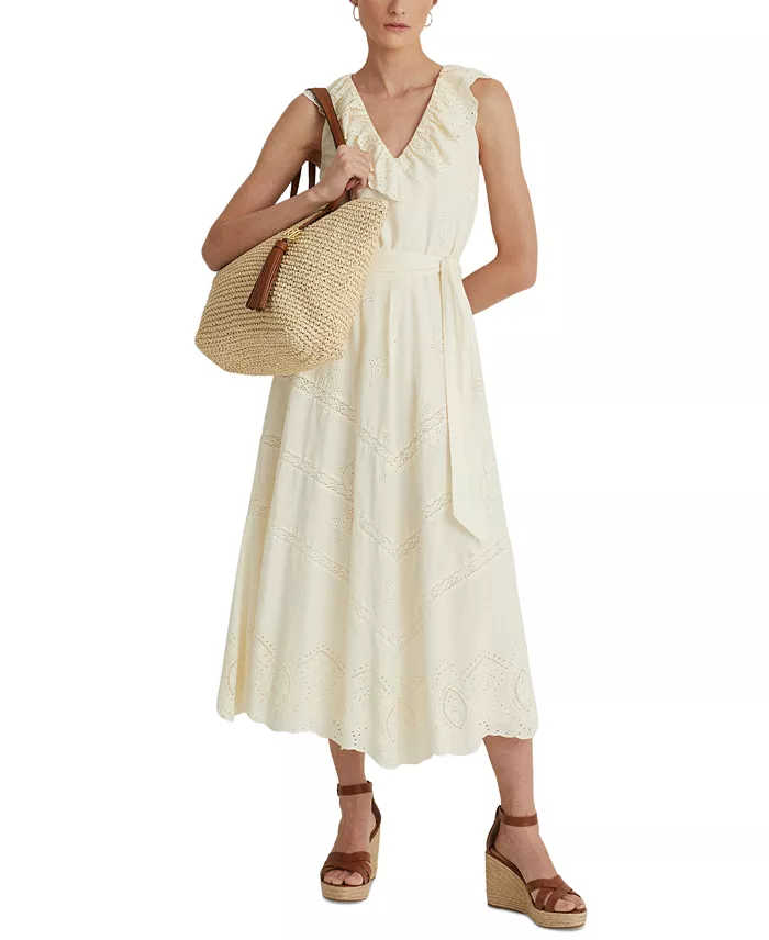 Lauren Ralph Lauren Crochet-Straw Medium Whitney Tote Handbags Purses & Accessories