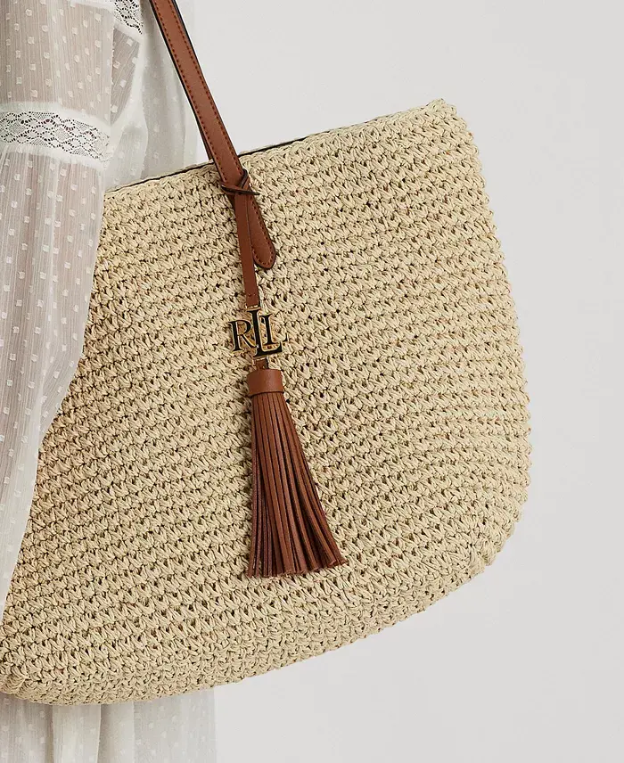 Lauren Ralph Lauren Crochet-Straw Medium Whitney Tote Handbags Purses & Accessories