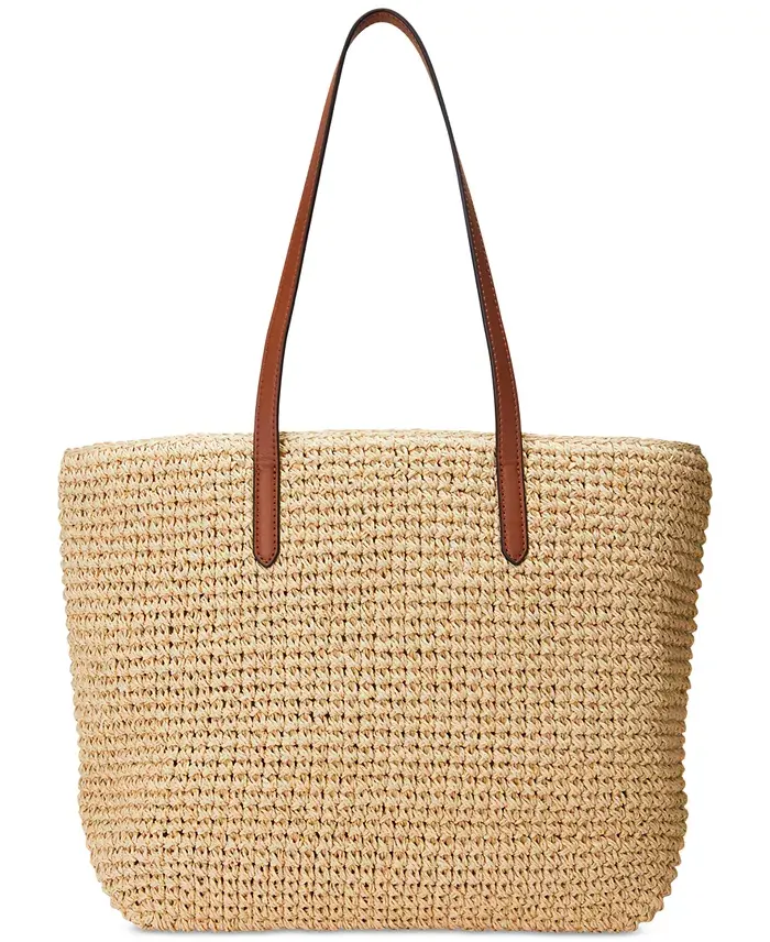 Lauren Ralph Lauren Crochet-Straw Medium Whitney Tote Handbags Purses & Accessories