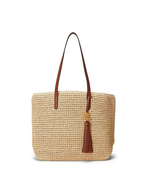 Lauren Ralph Lauren Crochet-Straw Medium Whitney Tote Handbags Purses & Accessories