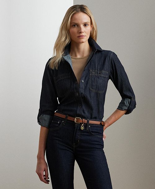 Lauren Ralph Lauren Denim Shirt Women's Fashion Shoes & Accessories