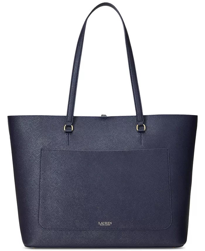 Lauren Ralph Lauren Karly Crosshatch Leather Large Tote Handbags Purses & Accessories