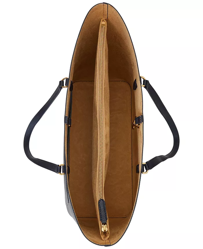 Lauren Ralph Lauren Karly Crosshatch Leather Large Tote Handbags Purses & Accessories