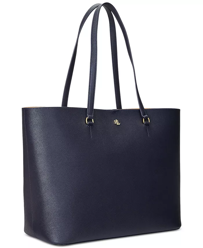 Lauren Ralph Lauren Karly Crosshatch Leather Large Tote Handbags Purses & Accessories