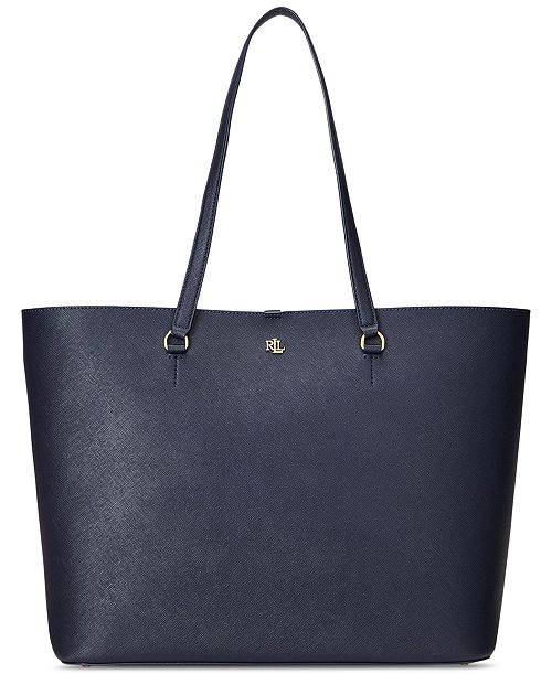 Lauren Ralph Lauren Karly Crosshatch Leather Large Tote Handbags Purses & Accessories