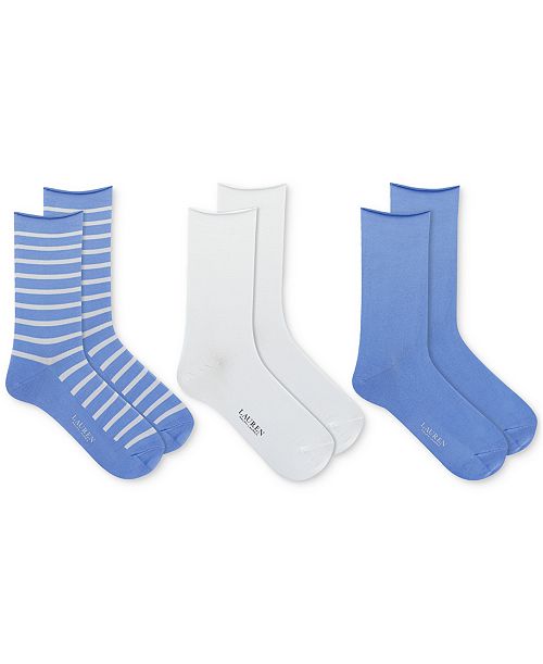 Lauren Ralph Lauren Lauren Women's Super Soft St James Stripe Crew Socks 3 Pack 34035PK Women's Fashion Shoes & Accessories