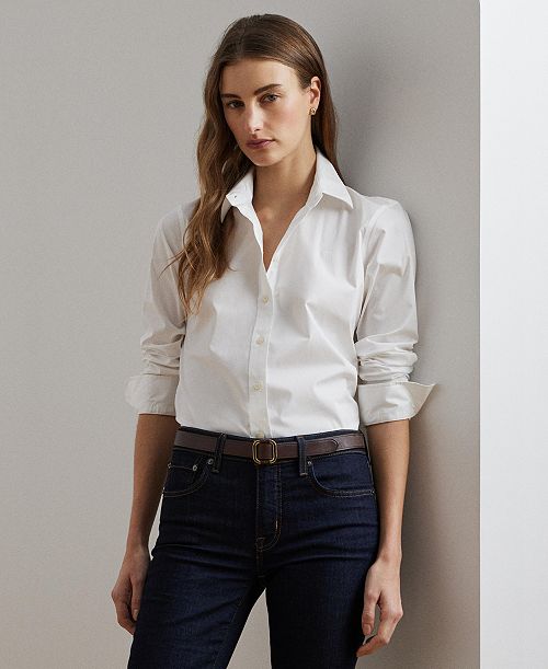 Lauren Ralph Lauren Non-Iron Straight-Fit Shirt Women's Fashion Shoes & Accessories
