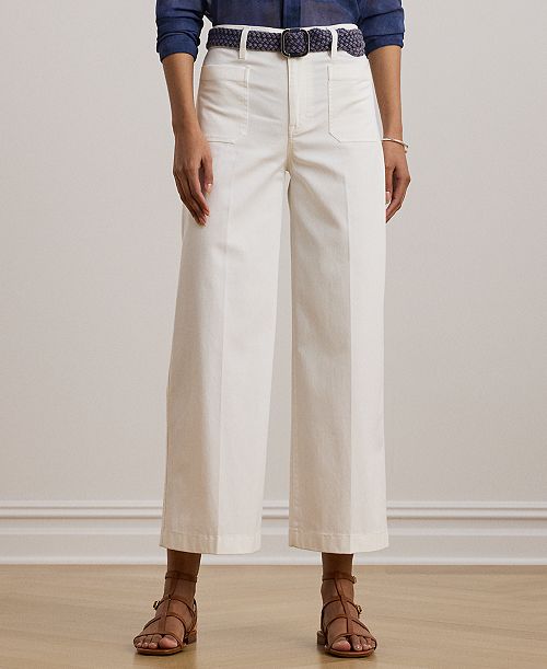 Lauren Ralph Lauren Petite Stretch Chino Wide-Leg Cropped Pants Women's Fashion Shoes & Accessories