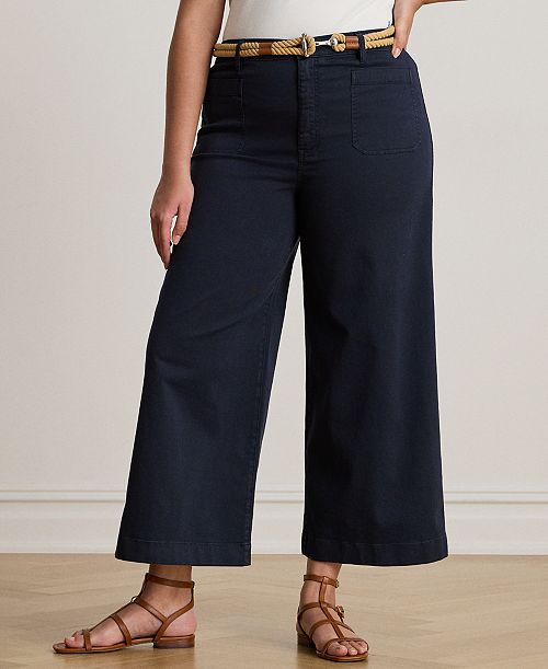 Lauren Ralph Lauren Plus Size Stretch Chino Wide-Leg Cropped Pants Women's Fashion Shoes & Accessories