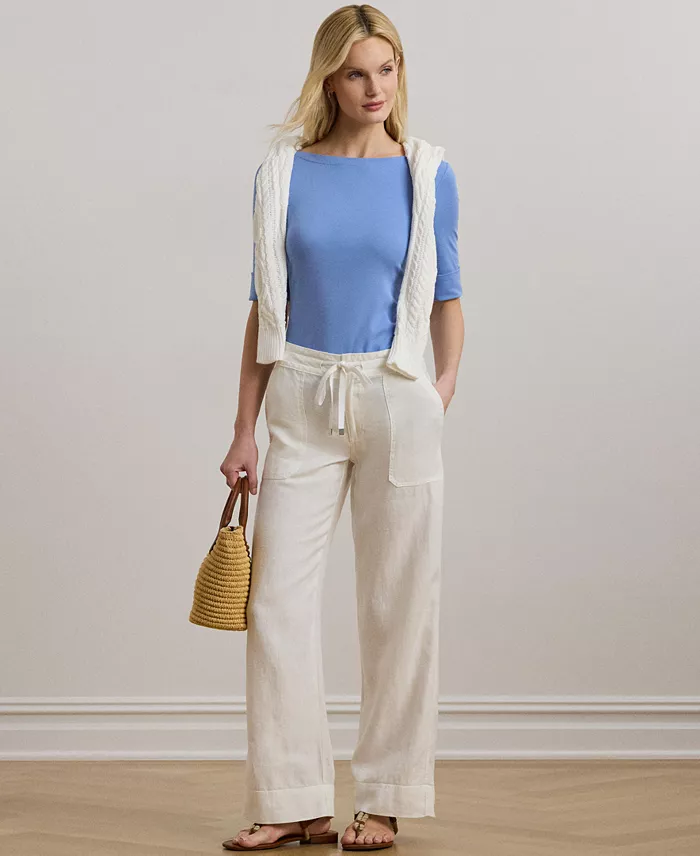 Lauren Ralph Lauren Stretch Cotton Boatneck T-Shirt Women's Fashion Shoes & Accessories