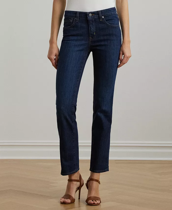 Lauren Ralph Lauren Super Stretch Premier Mid-Rise Straight Jeans Regular And Short Lengths Women's Fashion Shoes & Accessories