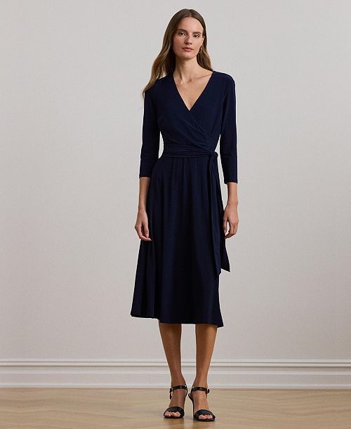 Lauren Ralph Lauren Surplice Jersey Dress Women's Fashion Shoes & Accessories