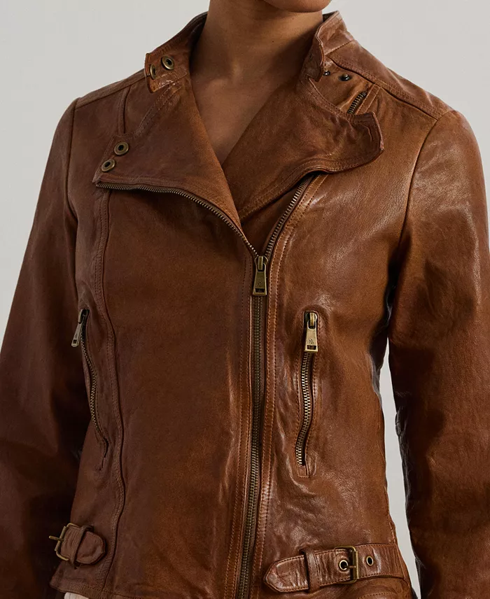 Lauren Ralph Lauren Tumbled-Leather Jacket Women's Fashion Shoes & Accessories