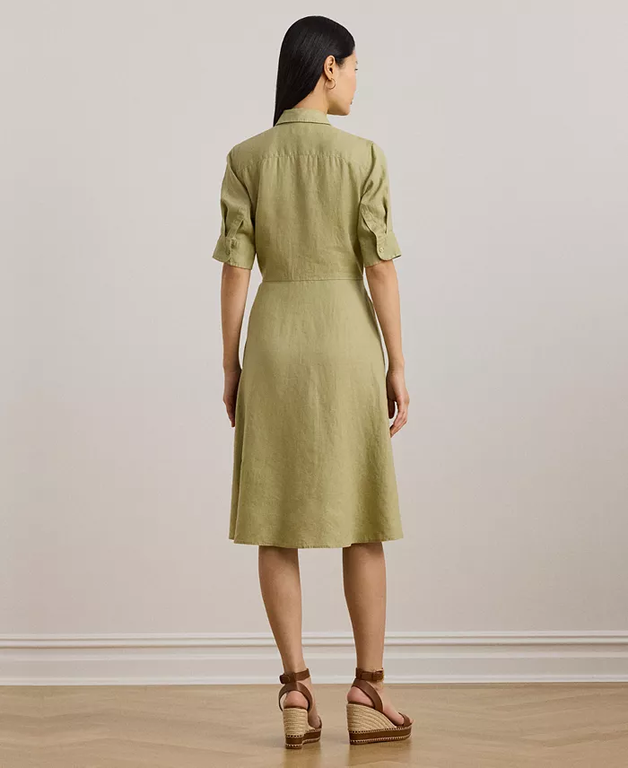 Lauren Ralph Lauren Women's 100% Linen Shirtdress Women's Fashion Shoes & Accessories