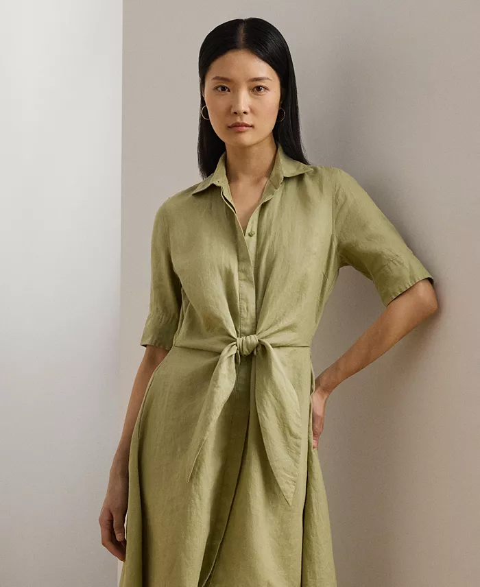 Lauren Ralph Lauren Women's 100% Linen Shirtdress Women's Fashion Shoes & Accessories