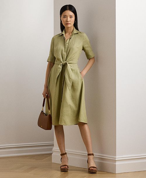 Lauren Ralph Lauren Women's 100% Linen Shirtdress Women's Fashion Shoes & Accessories