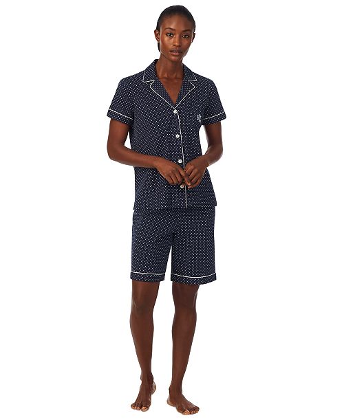 Lauren Ralph Lauren Women's 2-Pc. Notched-Collar Bermuda Pajamas Set Women's Fashion Shoes & Accessories