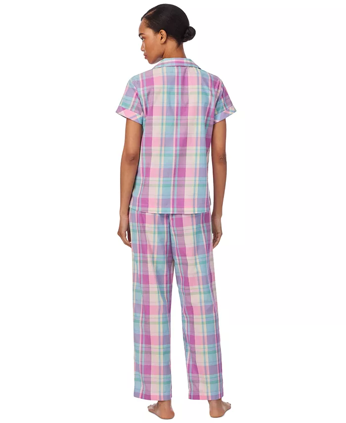 Lauren Ralph Lauren Women's 2-Pc. Short-Sleeve Notch-Collar Ankle-Pant Pajama Set Women's Fashion Shoes & Accessories