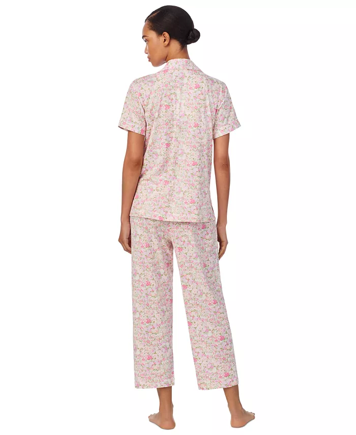 Lauren Ralph Lauren Women's 2-Pc. Short-Sleeve Notch-Collar Cropped-Pant Pajama Set Women's Fashion Shoes & Accessories
