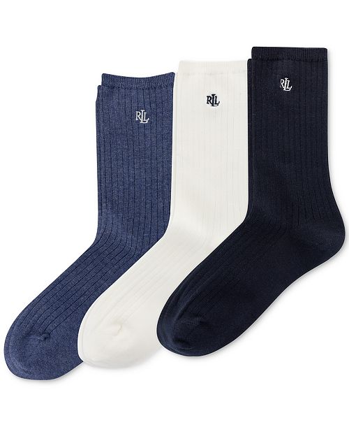 Lauren Ralph Lauren Women's 3-Pk. Classic Rib Trouser Socks Women's Fashion Shoes & Accessories